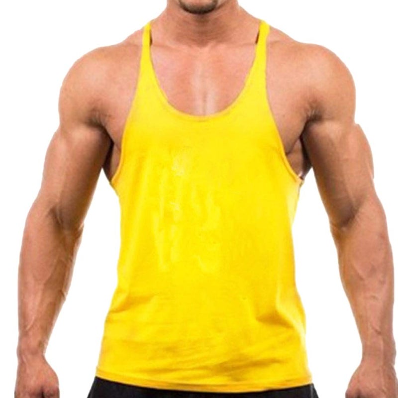 ZUEVI Men's Muscular Cut Bodybuilding Gym Vest Y-Back Tank Top Workout Stringer T-Shirt Pack of 3 (Red&Yellow&Blue-XL) - Image 3